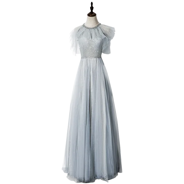 Élégant Gris Robe De Soirée 2020 Princesse Encolure Dégagée Perlage Glitter Paillettes Sans Manches Dos Nu Longue Robe De Ceremonie