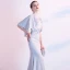 Elegant Silver Evening Dresses  2020 Trumpet / Mermaid High Neck Lace Flower Pearl Appliques 1/2 Sleeves Floor-Length / Long Formal Dresses