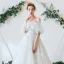 Charming Ivory Wedding Dresses 2020 A-Line / Princess Off-The-Shoulder Lace Flower Appliques Short Sleeve Backless Chapel Train