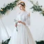 Élégant Ivoire Robe De Mariée 2020 Princesse Volants Encolure Dégagée En Dentelle Fleur 3/4 Manches Dos Nu Tribunal Train
