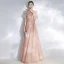 Chic / Beautiful Pearl Pink Evening Dresses  2020 A-Line / Princess Scoop Neck Beading Pearl Lace Flower Sequins Sleeveless Backless Floor-Length / Long Formal Dresses