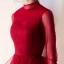 Vintage / Retro Muslim Burgundy Evening Dresses  2020 A-Line / Princess High Neck Sequins Long Sleeve Backless Cascading Ruffles Floor-Length / Long Formal Dresses