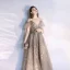 Fashion Khaki Evening Dresses  2020 A-Line / Princess Spaghetti Straps Beading Crystal Lace Sequins Short Sleeve Backless Floor-Length / Long Formal Dresses