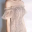Classique Beige Robe De Soirée 2020 Princesse De l'épaule Perlage En Dentelle Paillettes Manches Courtes Dos Nu Train De Balayage Robe De Ceremonie