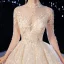 Luxury / Gorgeous Champagne Wedding Dresses 2020 Ball Gown High Neck Sequins Lace Flower Appliques 3/4 Sleeve Backless Royal Train