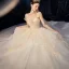 Luxury / Gorgeous Champagne Wedding Dresses 2020 Ball Gown Strapless Beading Lace Flower Sequins Sleeveless Backless Cascading Ruffles Royal Train