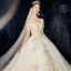 Luxury / Gorgeous Champagne Wedding Dresses 2020 Ball Gown Off-The-Shoulder Beading Sequins Lace Flower Short Sleeve Backless Royal Train
