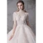 High-end Champagne Wedding Dresses 2020 Ball Gown High Neck Beading Sequins Lace Flower Short Sleeve Backless Royal Train