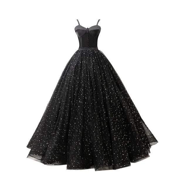 Elegant Black Prom Dresses 2020 A-Line / Princess Spaghetti Straps Star Sequins Sleeveless Backless Floor-Length / Long Formal Dresses