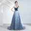 Charmant Océan Bleu Robe De Soirée 2020 Princesse Daim Bretelles Spaghetti Perlage Cristal Glitter Paillettes Sans Manches Dos Nu Tribunal Train Robe De Ceremonie