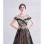 Haut de Gamme Noire Doré Robe De Soirée 2020 Princesse Encolure Dégagée Perlage Cristal Paillettes En Dentelle Fleur Manches Courtes Dos Nu Longue