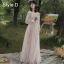 Modest / Simple Blushing Pink Bridesmaid Dresses 2021 A-Line / Princess Scoop Neck Short Sleeve Backless Floor-Length / Long Wedding Party Dresses