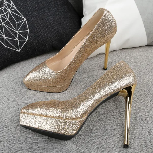 Glitter Candy Roze Avond Pumps 2019 Pailletten 12 cm Naaldhakken / Stiletto Spitse Neus Pumps