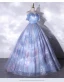 Elegant Sky Blue Glitter Prom Dresses 2021 Ball Gown Ruffle Square Neckline Sleeveless Backless Floor-Length / Long Formal Dresses