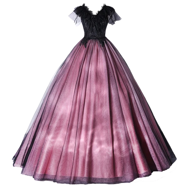 Elegant Purple Lace Flower Prom Dresses 2021 A-Line / Princess V-Neck Beading Short Sleeve Floor-Length / Long Formal Dresses