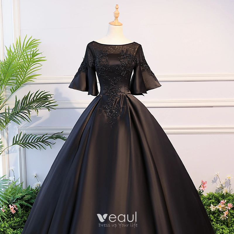 Elegant Black Yellow Satin Prom Dresses with V Neckline Modest Long Pr –  angelaweddings