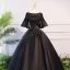 Elegant Black Quinceañera Prom Dresses 2018 Ball Gown Lace Flower Beading Crystal Scoop Neck Backless 1/2 Sleeves Floor-Length / Long Formal Dresses