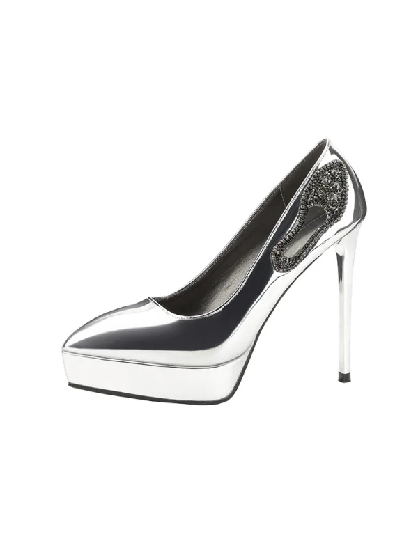Elegancka Brązowy Wieczorowe Czółenka 2020 Skóry Lakierowanej Rhinestone 13 cm Szpilki Szpiczaste Czółenka
