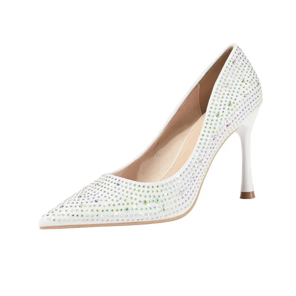 Charmant Champagne Soirée Escarpins 2020 Faux Diamant Paillettes 9 cm Talons Aiguilles À Bout Pointu Escarpins