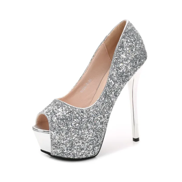 Charming Black Evening Party Womens Shoes 2020 Sequins 14 cm Stiletto Heels Open / Peep Toe High Heels