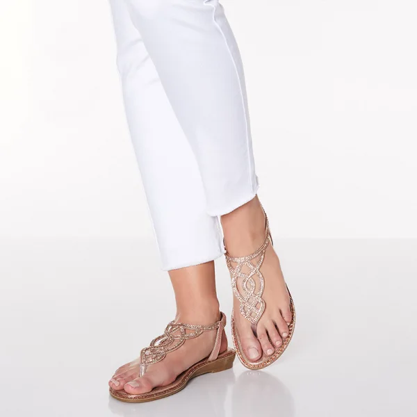 Bohême Plage Argenté Plate Chaussures Femmes 2020 Daim Faux Diamant T-Strap Pantoufle & Tongs