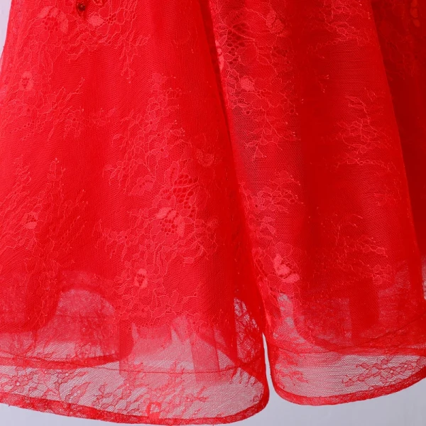 Chic / Belle Rouge Robe De Ceremonie Robe De Bal 2017 En Dentelle Fleur Paillettes Dos Nu V-Cou Sans Manches Robe Boule Courte