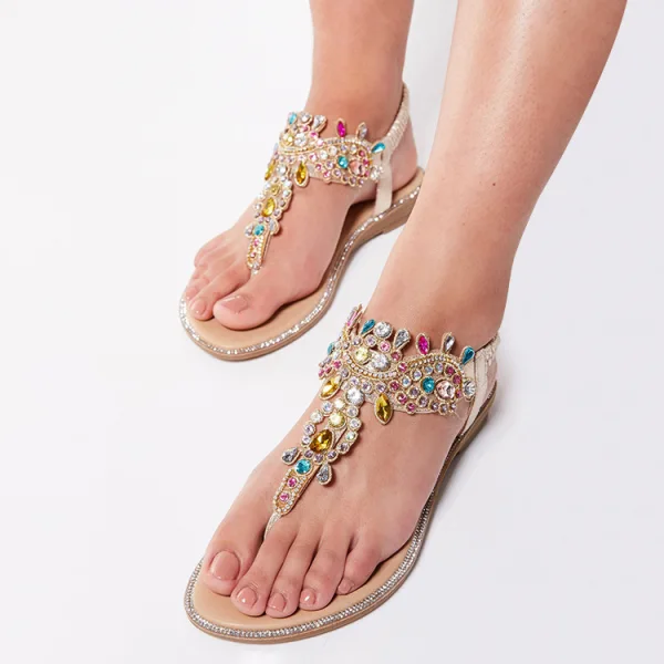 Fashion Gold Casual Flat Womens Shoes 2020 Multi-Colors Rhinestone Suede T-Strap Slipper & Flip flops