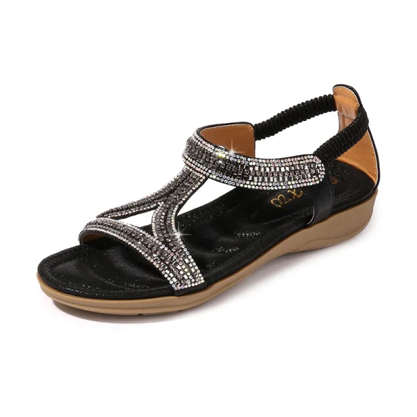 Fine Svart Casual Sandaler Dame 2020 Polyester Rhinestone Peep Toe Platform Sandaler