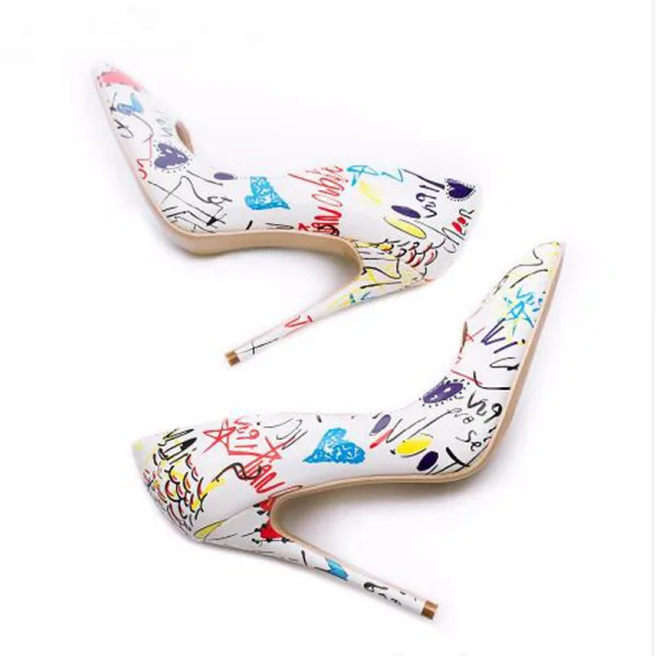 Unique Freizeit Königliches Blau Gekritzel Pumps 2020 11 cm Stilettos Spitzschuh Pumps