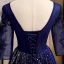 Elegant Royal Blue Evening Dresses  2020 A-Line / Princess V-Neck Beading Crystal Lace Flower Star 3/4 Sleeve Backless Floor-Length / Long Formal Dresses