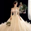 Charming Champagne Wedding Dresses 2020 Ball Gown Off-The-Shoulder Sequins Lace Flower Sleeveless Backless Chapel Train
