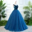 Vintage / Retro Royal Blue Quinceañera Prom Dresses 2018 Ball Gown Beading Sequins Crystal Sash Suede Scoop Neck Backless Sleeveless Floor-Length / Long