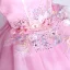 Elegant Candy Pink Prom Dresses 2021 Scoop Neck Pearl Rhinestone Lace Flower Short Sleeve Backless Floor-Length / Long Formal Dresses