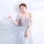 Classy Grey Prom Dresses 2020 A-Line / Princess Off-The-Shoulder Beading Crystal Lace Flower Sleeveless Backless Floor-Length / Long Formal Dresses