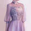 Chic / Belle Lavande Robe De Soirée 2020 Princesse Col Haut En Dentelle Fleur 1/2 Manches Dos Nu Longue Robe De Ceremonie