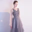 Elegant Grey Evening Dresses  2020 A-Line / Princess V-Neck Beading Sequins Sleeveless Backless Floor-Length / Long Formal Dresses