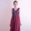 Classy Burgundy Evening Dresses  2020 A-Line / Princess V-Neck Sequins Sleeveless Backless Floor-Length / Long Formal Dresses