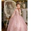 Chic / Beautiful Blushing Pink Bridal Short Flower Girl Dresses 2021 Ball Gown Scoop Neck Beading Crystal Sequins Lace Flower Short Sleeve Wedding Party Dresses