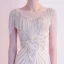 Luxe Champagne Robe De Soirée 2020 Trompette / Sirène Encolure Dégagée Fait main Perlage Gland En Dentelle Faux Diamant Paillettes Manches Courtes Train De Balayage Robe De Ceremonie