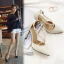 Chic / Belle Noire Soirée Sandales Femme 2020 Satin Perle X-Strap 10 cm Talons Aiguilles À Bout Pointu Sandales