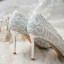 Mode Argenté Chaussure De Mariée 2020 En Dentelle Perle Faux Diamant 8 cm Talons Aiguilles À Bout Pointu Mariage Escarpins