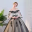 Elegant Black Quinceañera Prom Dresses 2018 Ball Gown Lace Appliques Off-The-Shoulder Backless 1/2 Sleeves Floor-Length / Long Formal Dresses