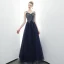 Chic Bleu Marine Robe De Soirée 2020 Princesse Bretelles Spaghetti Perlage Paillettes Sans Manches Dos Nu Longue Robe De Ceremonie