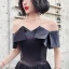 Elegant Black Evening Dresses  2020 A-Line / Princess Off-The-Shoulder Short Sleeve Backless Floor-Length / Long Formal Dresses