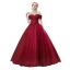 Élégant Bordeaux Robe De Bal 2020 Princesse De l'épaule Perlage Cristal Faux Diamant En Dentelle Fleur Manches Courtes Dos Nu Longue Robe De Ceremonie