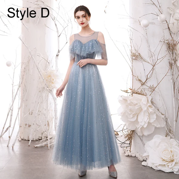 Modern / Fashion Sky Blue Star Sequins Bridesmaid Dresses 2021 A-Line / Princess Off-The-Shoulder Short Sleeve Backless Floor-Length / Long Wedding Party Dresses