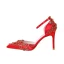 Uroczy Czerwone Buty Ślubne 2020 Satyna Z Paskiem Rhinestone 9 cm Szpilki Szpiczaste Ślub Wysokie Obcasy