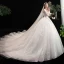 Charmant Ivoire Robe De Mariée 2020 Princesse V-Cou Perlage En Dentelle Fleur 3/4 Manches Dos Nu Cathedral Train