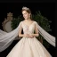 Luxury / Gorgeous Champagne Wedding Dresses 2020 A-Line / Princess V-Neck Beading Sequins Pearl Crystal Lace Flower Short Sleeve Backless Cathedral Train