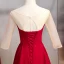 Elegant Burgundy Evening Dresses  2020 A-Line / Princess Scoop Neck Rhinestone Pearl Lace Flower 3/4 Sleeve Backless Floor-Length / Long Formal Dresses